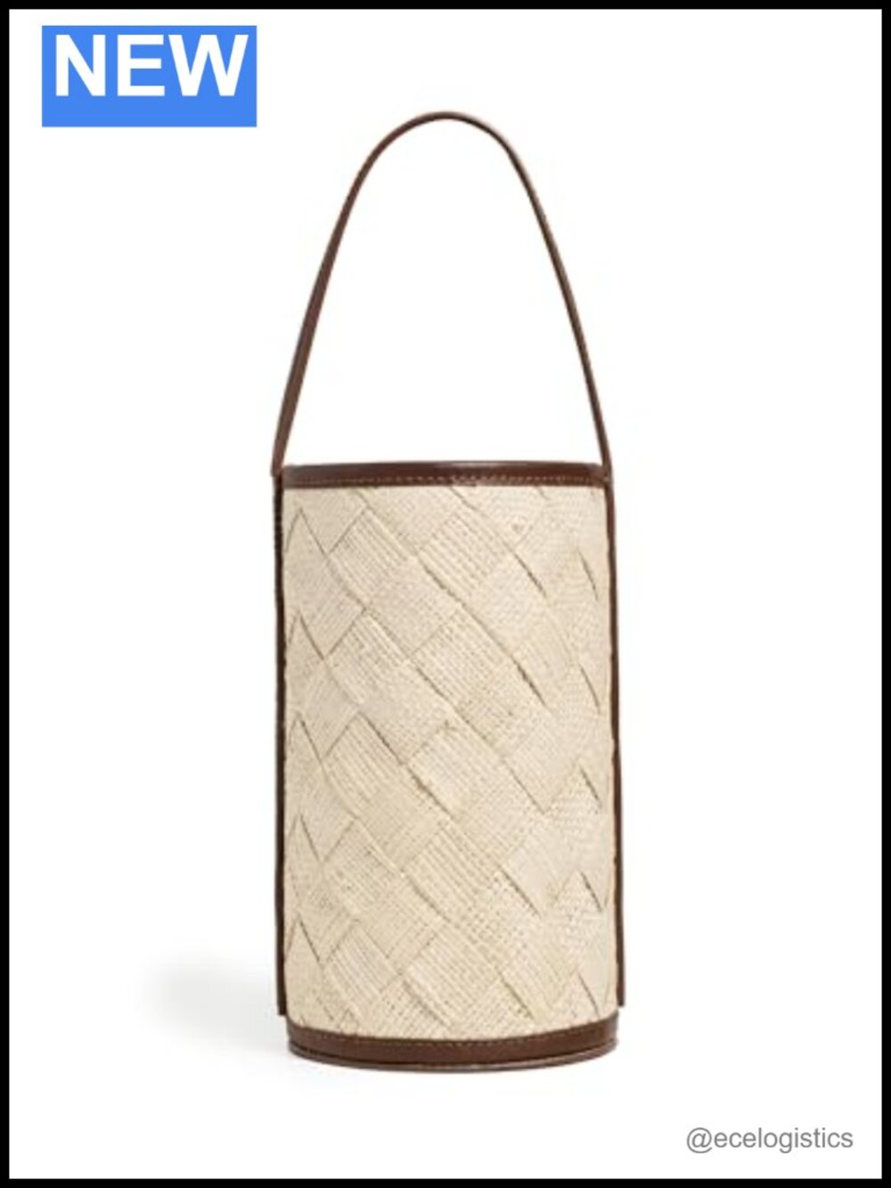 Women's Cylinder Straw Top-Handle Bag with Leather Trim - Beach & Travel